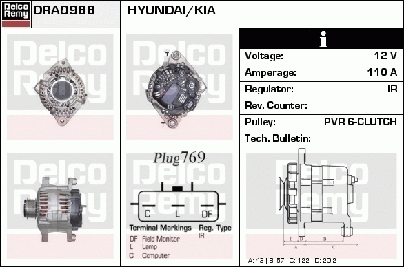 DELCO REMY DRA0988 Alternator