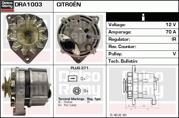 DELCO REMY DRA1003 Alternator