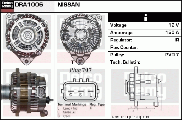 DELCO REMY DRA1006 Alternator