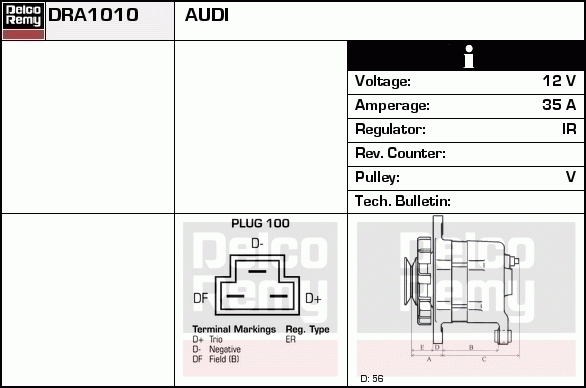 DELCO REMY DRA1010 Alternator