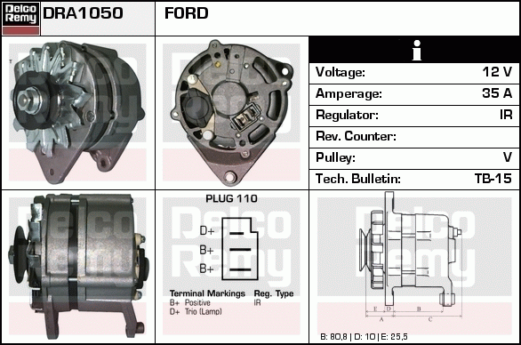 DELCO REMY DRA1050 Alternator