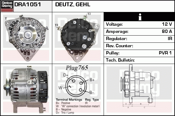 DELCO REMY DRA1051 Alternator