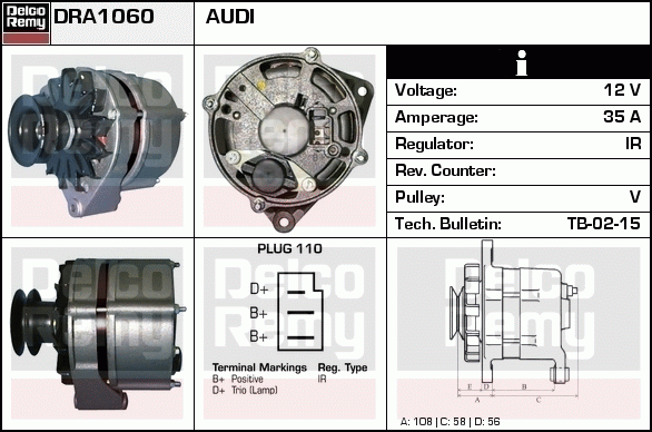 DELCO REMY DRA1060 Alternator