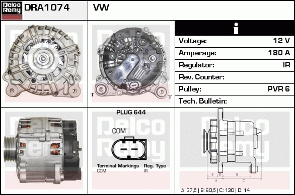 DELCO REMY DRA1074 Alternator