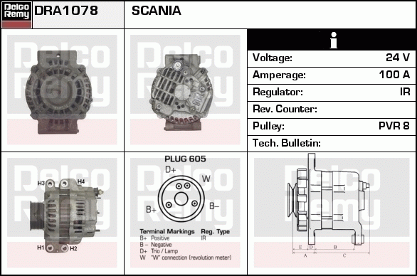 DELCO REMY DRA1078 Alternator