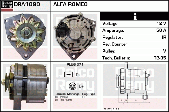 DELCO REMY DRA1090 Alternator