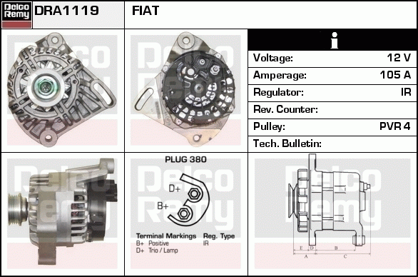 DELCO REMY DRA1119 Alternator