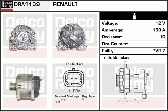 DELCO REMY DRA1139 Alternator