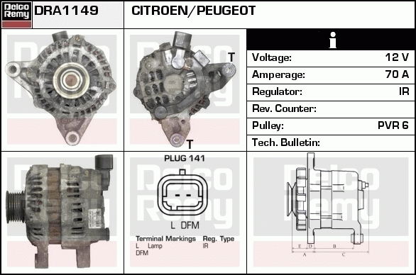 DELCO REMY DRA1149 Alternator