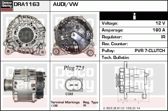 DELCO REMY DRA1163 Alternator