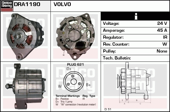 DELCO REMY DRA1190 Alternator