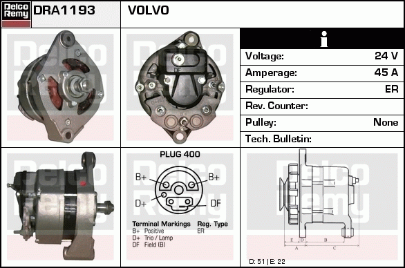 DELCO REMY DRA1193 Alternator