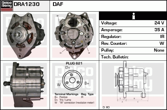 DELCO REMY DRA1230 Alternator