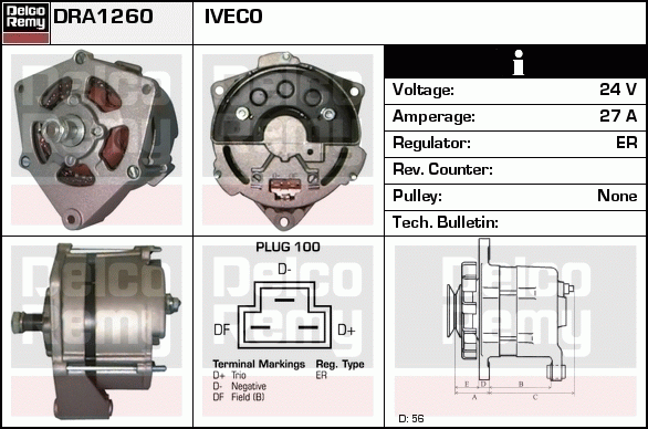 DELCO REMY DRA1260 Alternator