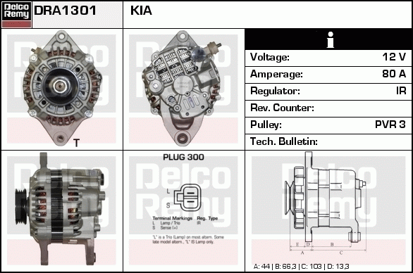 DELCO REMY DRA1301 Alternator