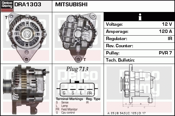 DELCO REMY DRA1303 Alternator