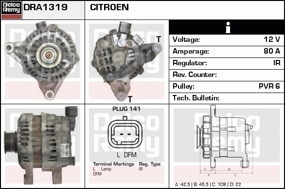 DELCO REMY DRA1319 Alternator