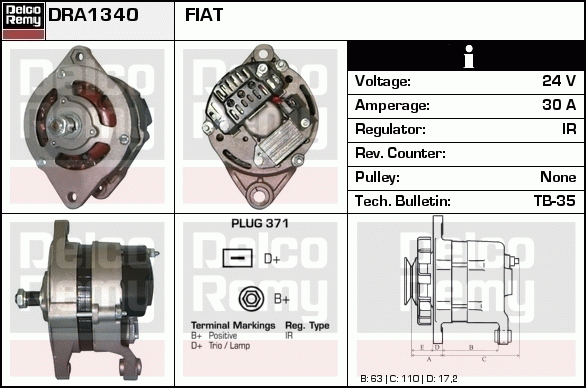 DELCO REMY DRA1340 Alternator