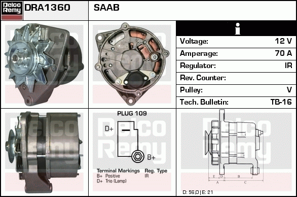 DELCO REMY DRA1360 Alternator