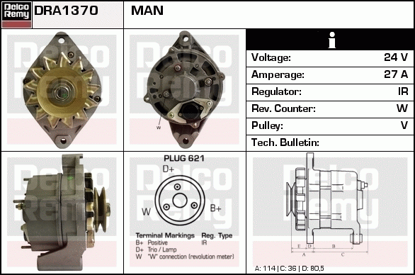 DELCO REMY DRA1370 Alternator