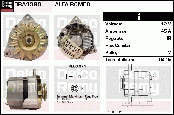 DELCO REMY DRA1390 Alternator