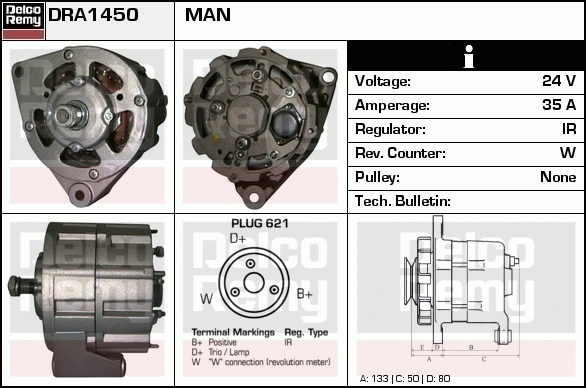 DELCO REMY DRA1450 Alternator