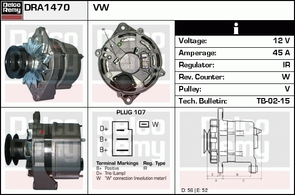 DELCO REMY DRA1470 Alternator