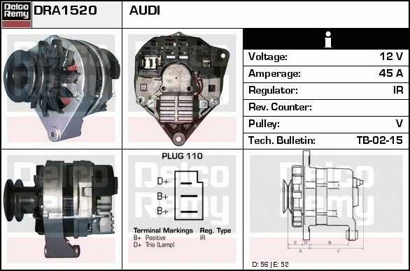 DELCO REMY DRA1520 Alternator