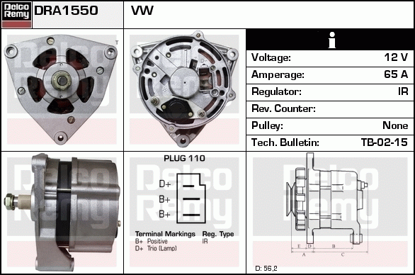 DELCO REMY DRA1550 Alternator