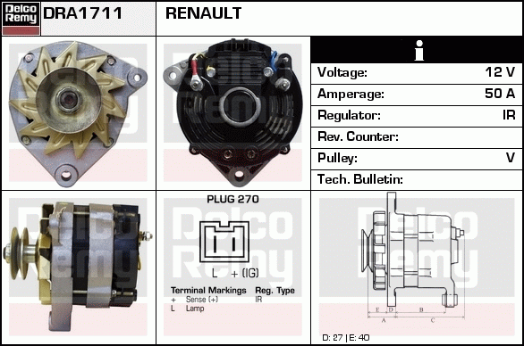 DELCO REMY DRA1711 Alternator