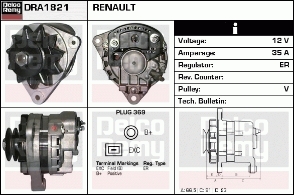 DELCO REMY DRA1821 Alternator