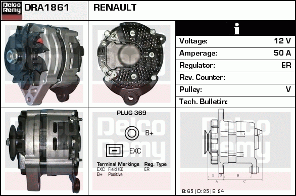 DELCO REMY DRA1861 Alternator