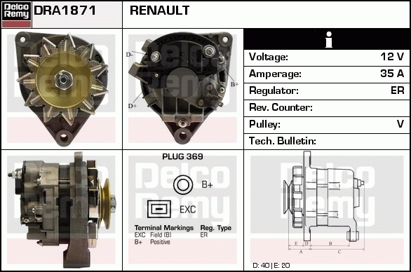 DELCO REMY DRA1871 Alternator