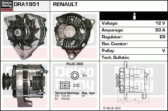 DELCO REMY DRA1951 Alternator