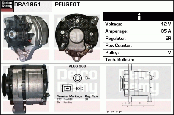 DELCO REMY DRA1961 Alternator