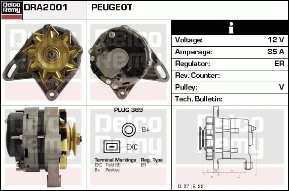 DELCO REMY DRA2001 Alternator