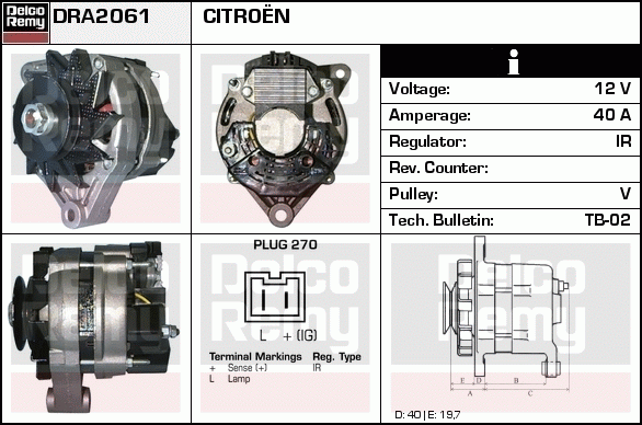 DELCO REMY DRA2061 Alternator