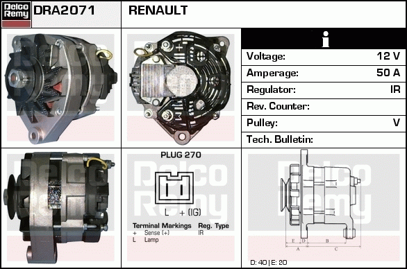 DELCO REMY DRA2071 Alternator