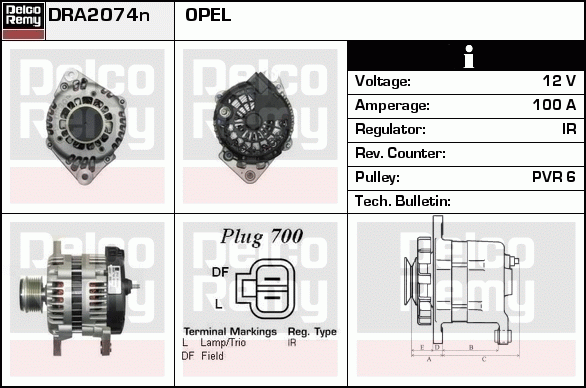 DELCO REMY DRA2074N Alternator