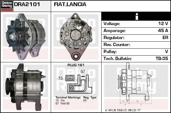 DELCO REMY DRA2101 Alternator