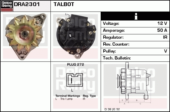 DELCO REMY DRA2301 Alternator