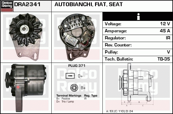 DELCO REMY DRA2341N Alternator