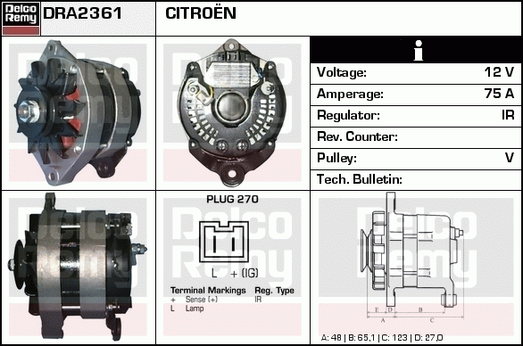 DELCO REMY DRA2361 Alternator