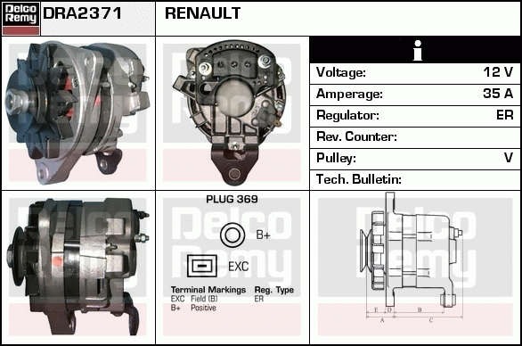 DELCO REMY DRA2371 Alternator