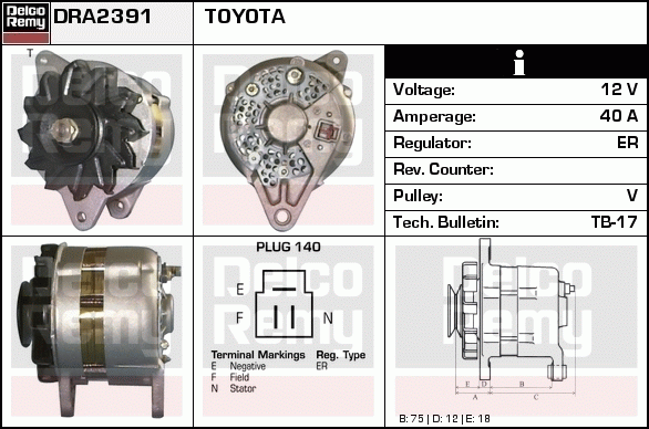 DELCO REMY DRA2391 Alternator