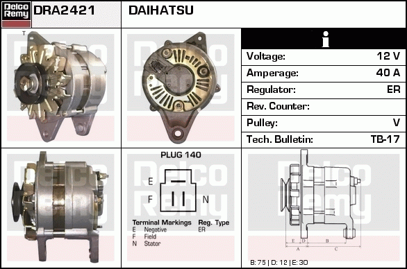 DELCO REMY DRA2421 Alternator