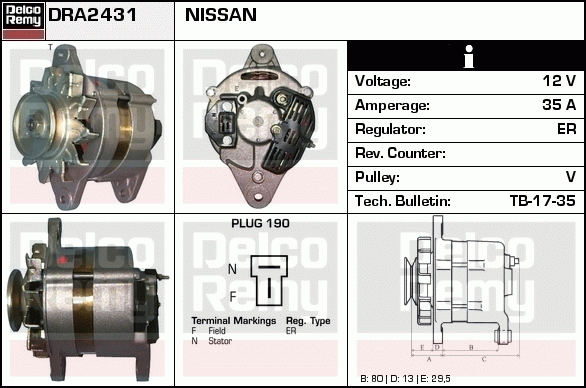 DELCO REMY DRA2431 Alternator