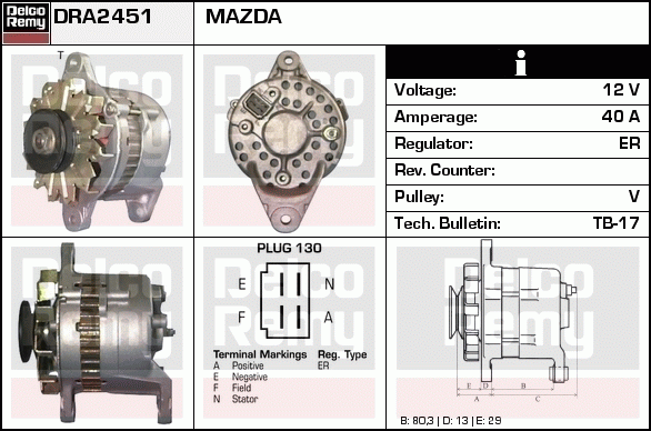 DELCO REMY DRA2451 Alternator