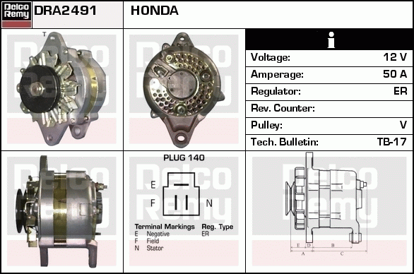 DELCO REMY DRA2491 Alternator