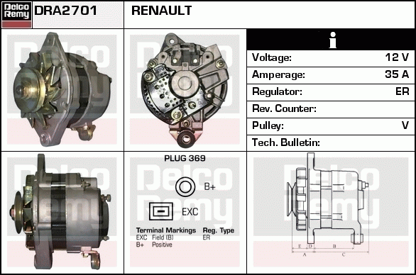 DELCO REMY DRA2701 Alternator